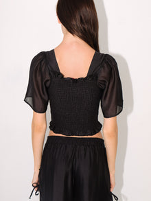 Toni Smocked Top | Black Organza