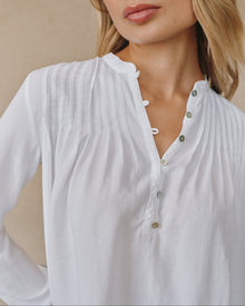 Long Sleeve Pintuck Pullover | White