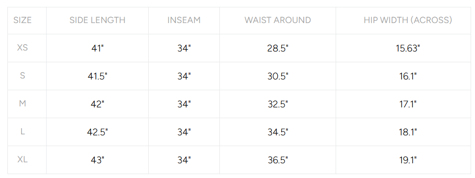 Product size guide