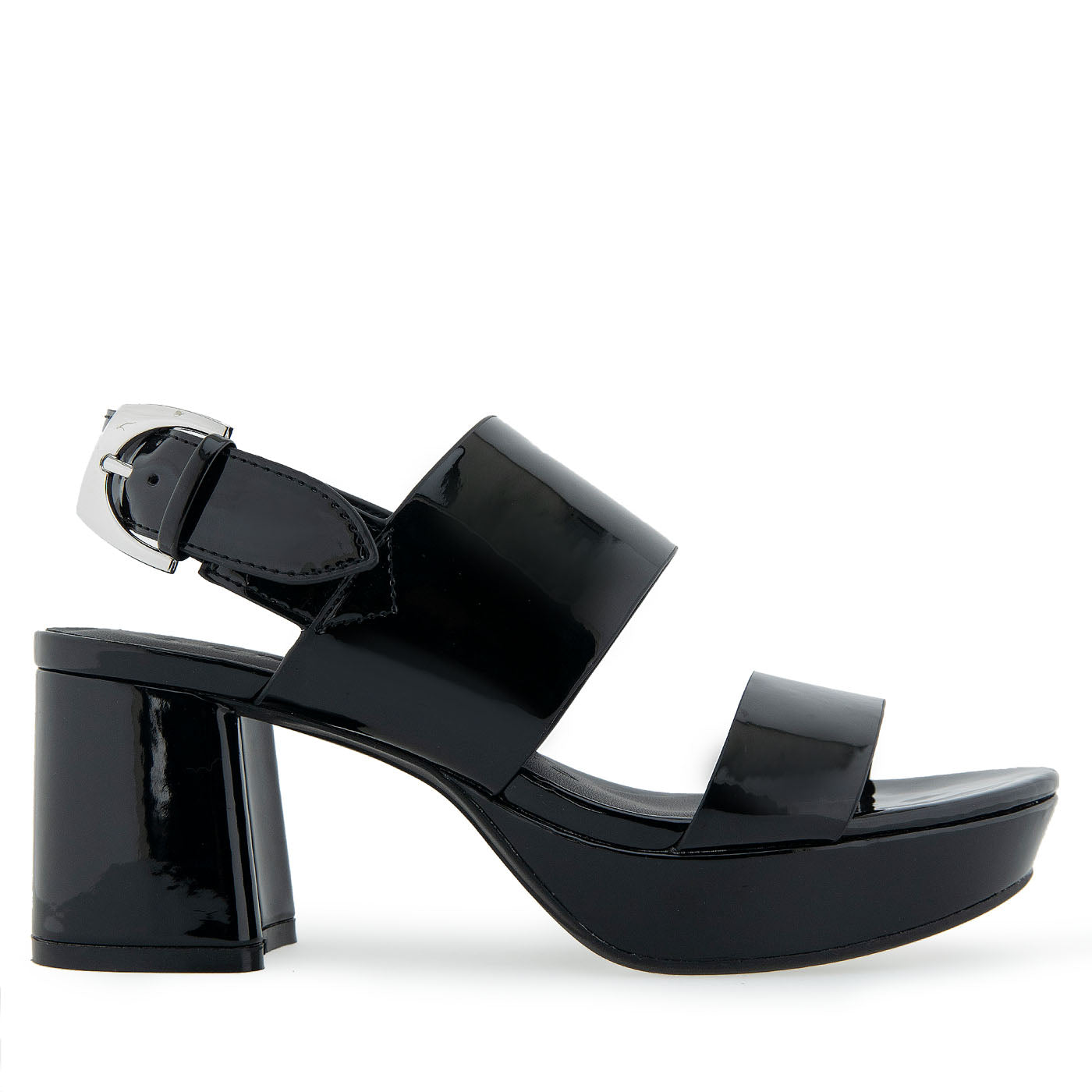 Camilia Sandal Platform | Black Faux Patent