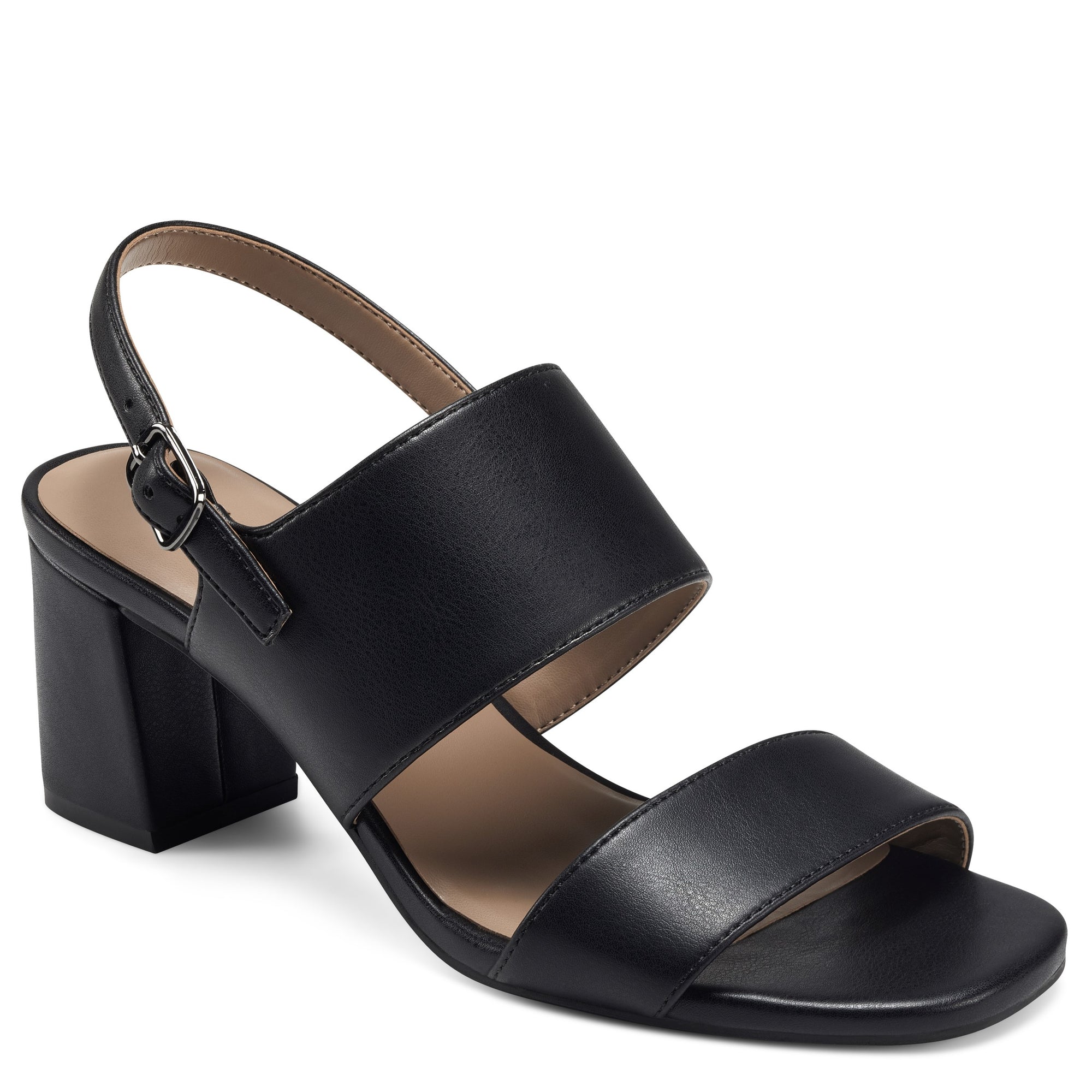 Emmex Sandal Block Heel | Black Faux Nappa