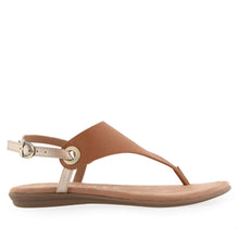 Conclusion Sandal Flat | Tan/Light Gold Faux Calf/Faux Mettalic Nappa
