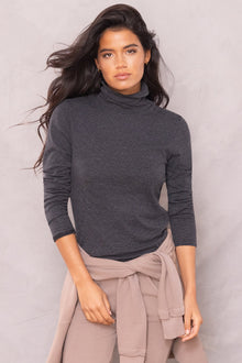 Women | Mini Stripe Turtleneck Tee | Black