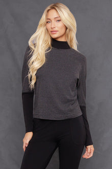 Women | Mini Stripe Mockneck Dolman Sleeve Tee | Black
