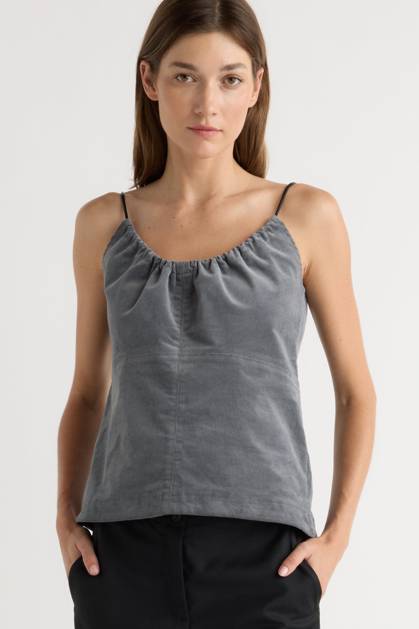 Renee | Nefferti Corduroy Ruched Cami in Size Extra Small