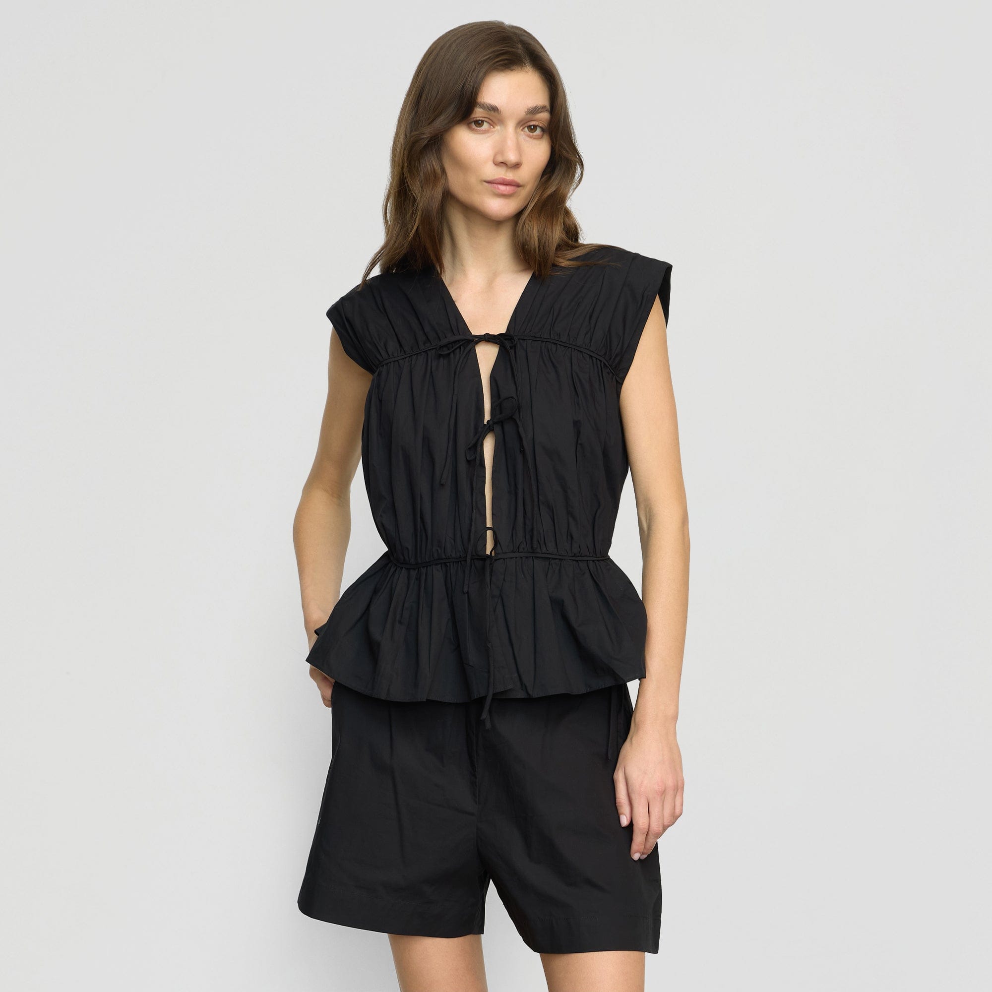 Neha Tie-Front Organic Cotton Blouse | Black