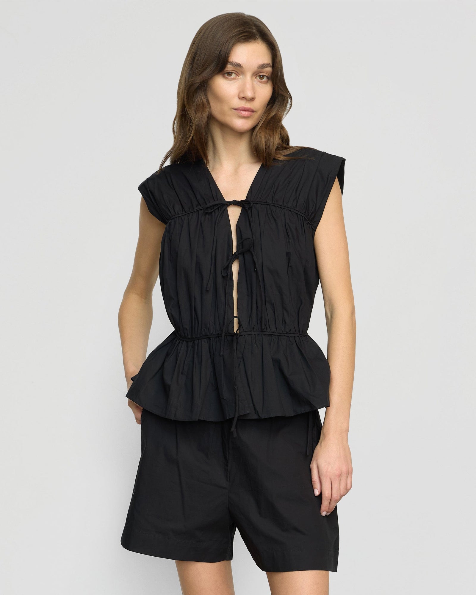 Renee | Neha Tie-Front Organic Cotton Blouse in Size Small