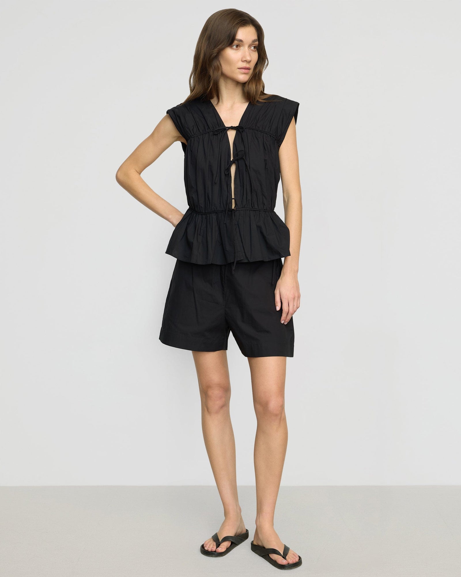 Renee | Neha Tie-Front Organic Cotton Blouse in Size Small