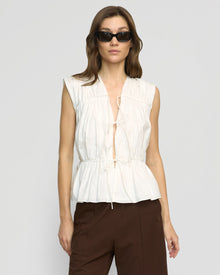 Renee | Neha Tie-Front Organic Cotton Blouse in Size Small