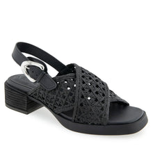 Demi Sandal Block Heel | Black Crochet Raffia/Faux Nappa