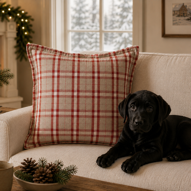 Aberdeen Euro Pillow | Light Taupe / Scarlet