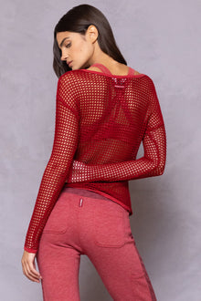 Women | Crochet Mesh Top | Crimson