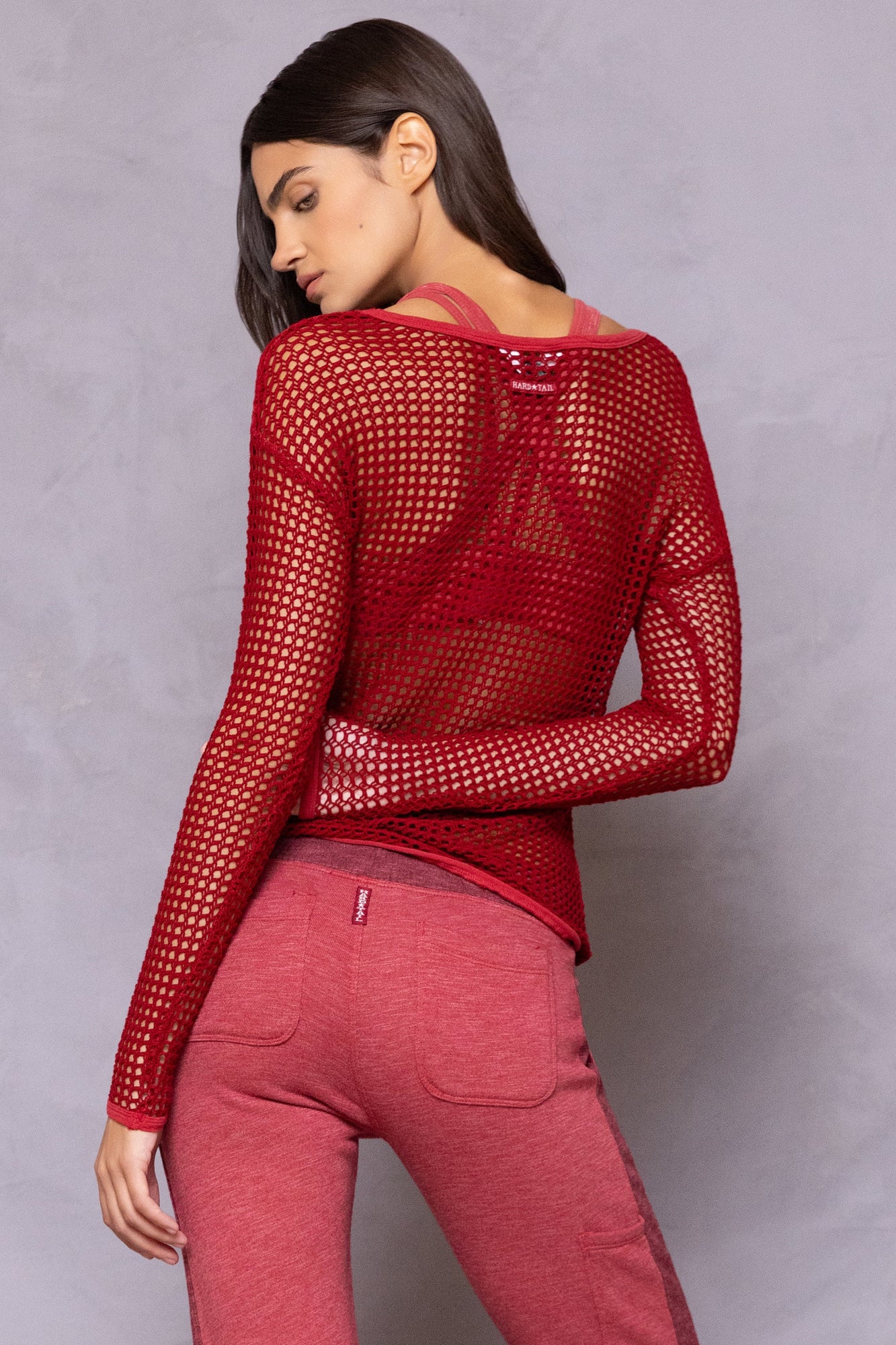 Women | Crochet Mesh Top | Crimson