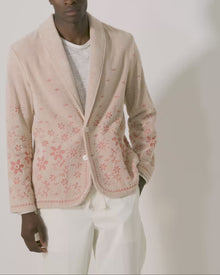 Hallburg White Sand Relaxed Fit Two-Button Floral Jacquard Towelling Blazer | White Sand