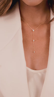 Jade Lariat Necklace | Clear Crystal | 14K Gold Plated