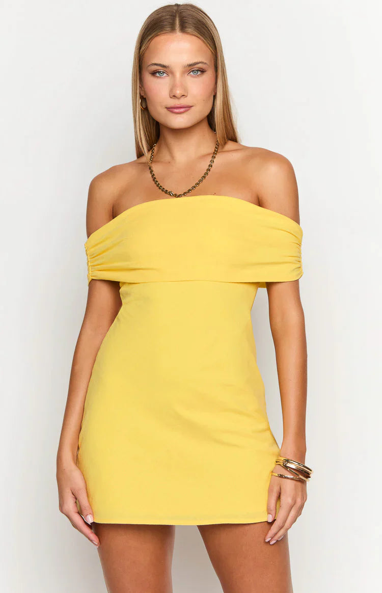 Primrose Off the Shoulder Mini Dress | Yellow