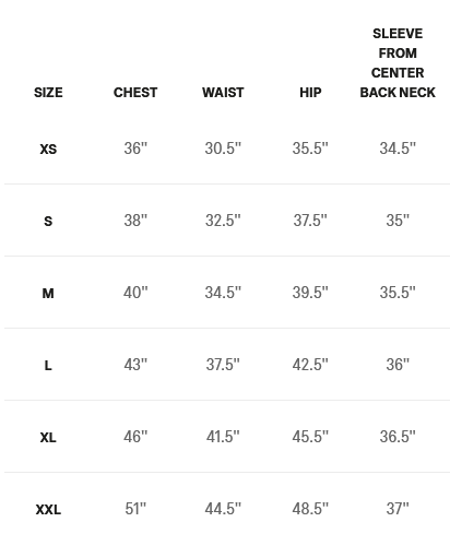 Product size guide