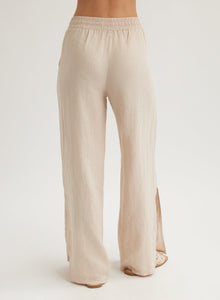 Linen Side Slit Wide Leg Pant | Linen Sand
