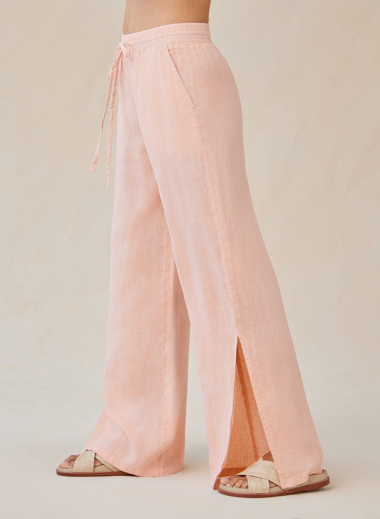 Linen Side Slit Wide Leg Pant | Peach Fizz