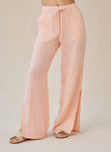 Linen Side Slit Wide Leg Pant | Peach Fizz