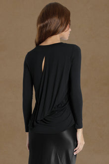 Women | Long Sleeve Drape Back Top | Black