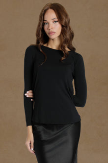 Women | Long Sleeve Drape Back Top | Black