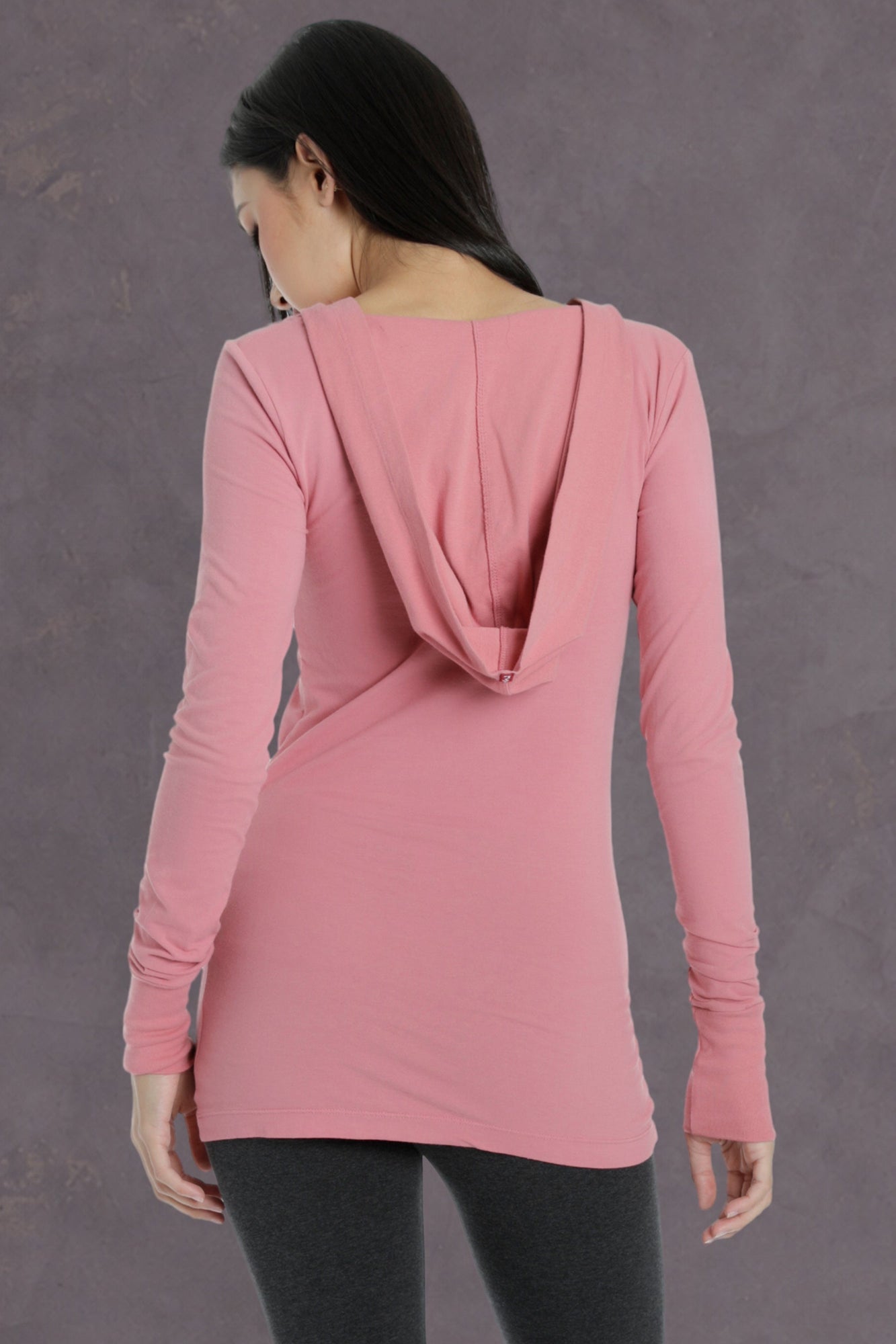 Women | Long Fitted Henley Hoodie Tee | Guava