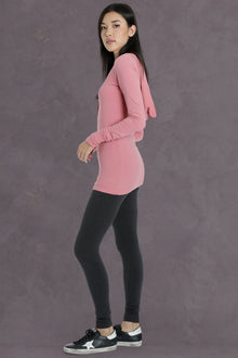 Women | Long Fitted Henley Hoodie Tee | Guava