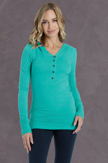 Women | Long Fitted Henley Hoodie Tee | Mermaid