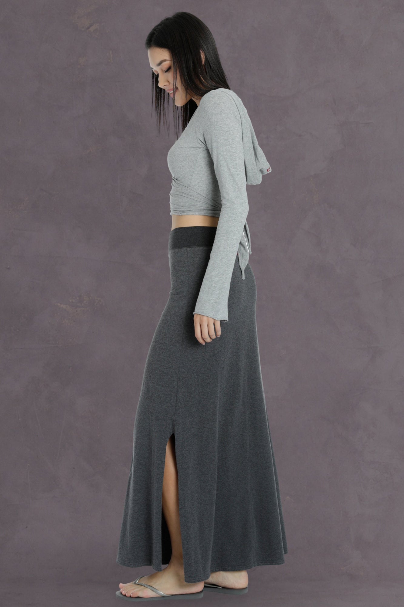 Women | Side Slit Maxi Skirt | Dark Charcoal Heather Gray