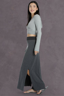Women | Side Slit Maxi Skirt | Dark Charcoal Heather Gray