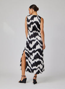 Sleeveless Belted Maxi Dress | Abstract Ikat Print