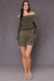 Women | Slouchy Baby Fleece Cargo Short | Olive