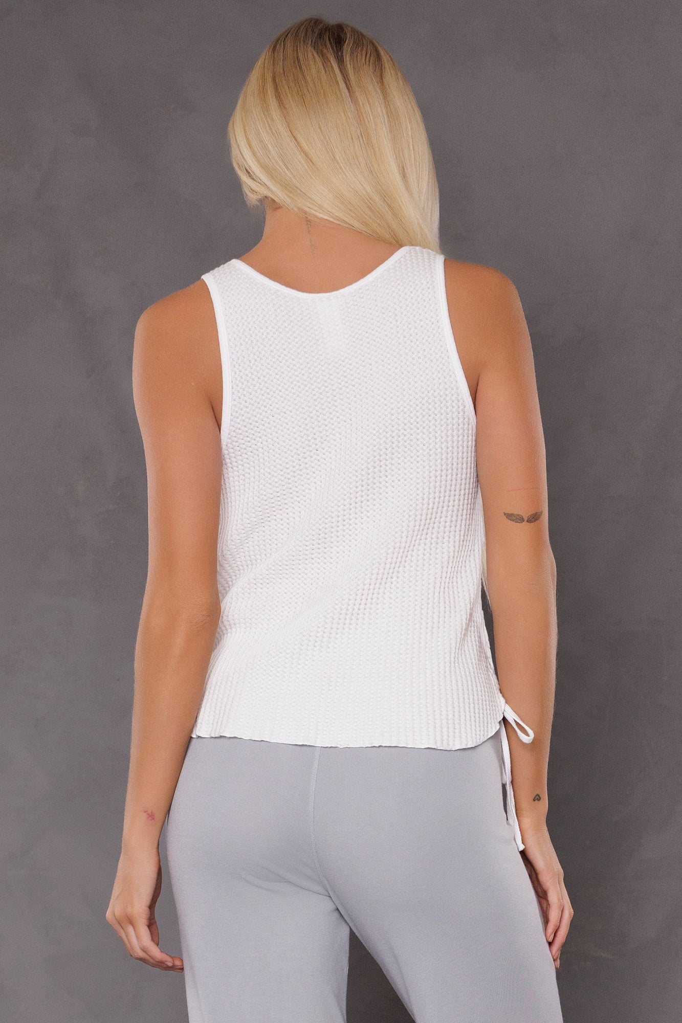 Women | Ultrasoft Waffle Side Laced Tank | White