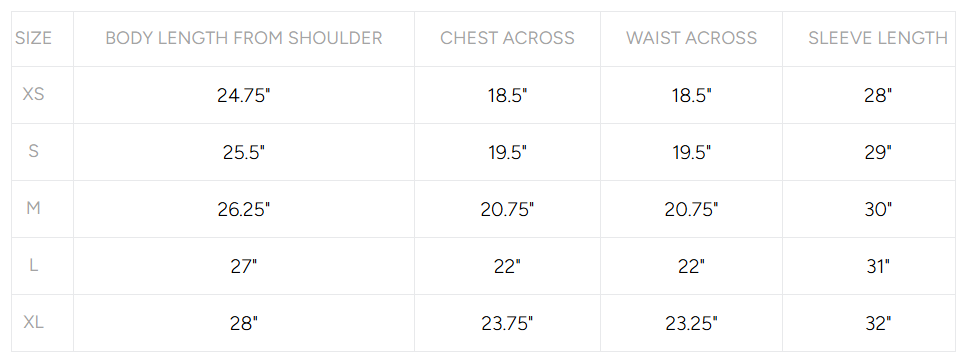 Product size guide