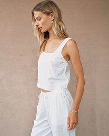 Square Neck Button Back Tank | White