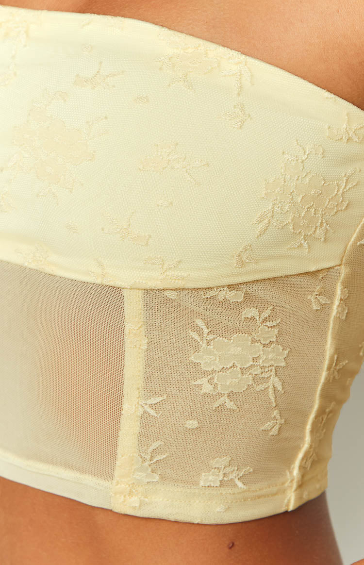 Stay Strapless Mesh Corset Top | Yellow