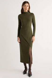 Renee | Suki Mock-Neck Side-Slit Dress in Size Extra Small