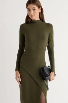 Renee | Suki Mock-Neck Side-Slit Dress in Size Extra Small