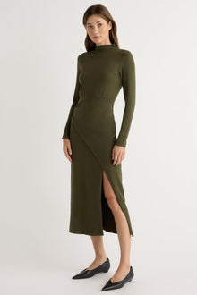 Renee | Suki Mock-Neck Side-Slit Dress in Size Extra Small