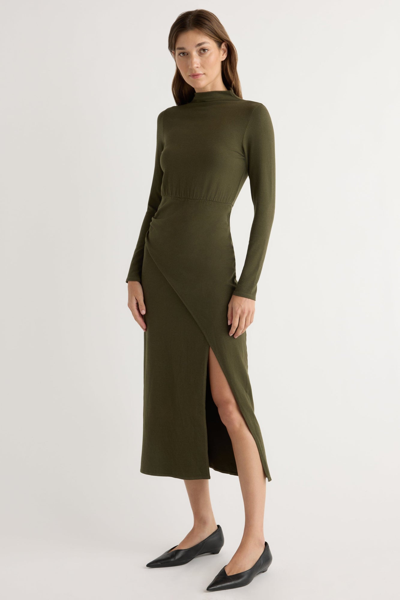 Renee | Suki Mock-Neck Side-Slit Dress in Size Extra Small