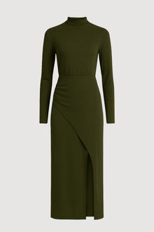 Renee | Suki Mock-Neck Side-Slit Dress in Size Extra Small - Flat