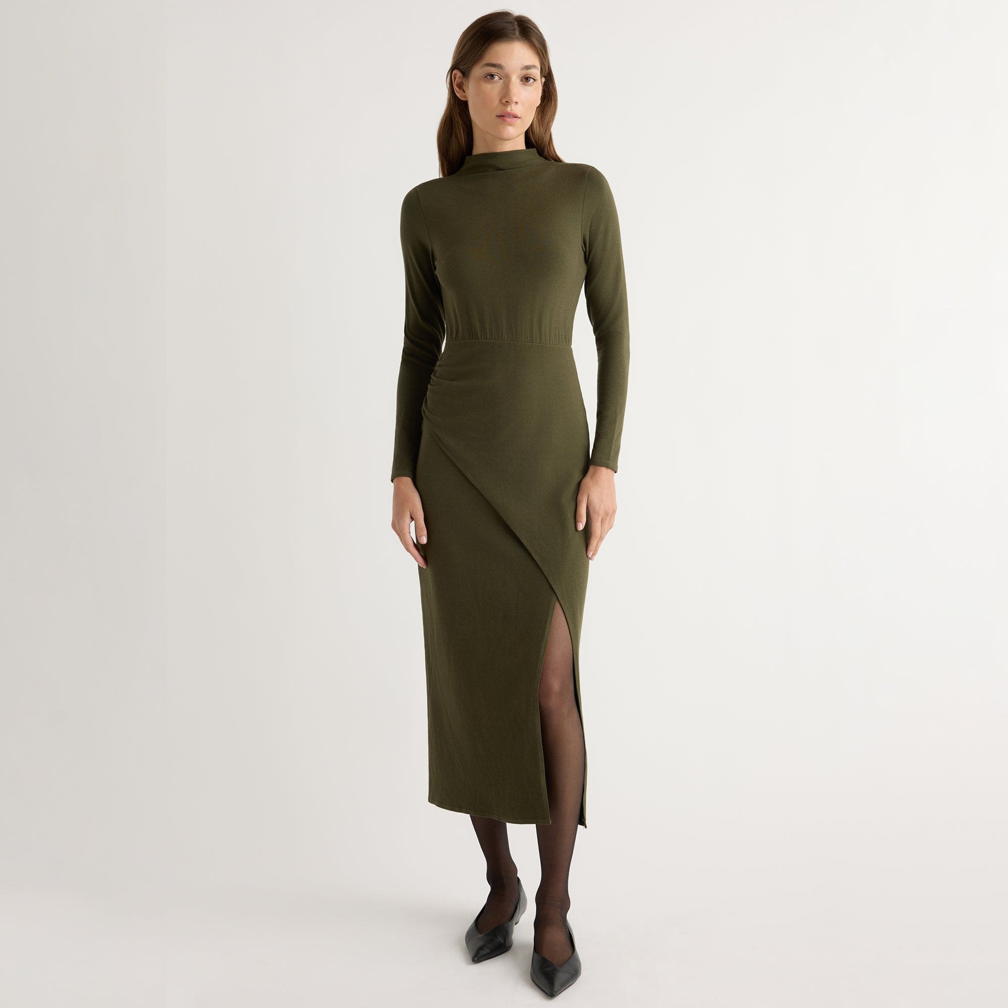 Renee | Suki Mock-Neck Side-Slit Dress in Size Extra Small