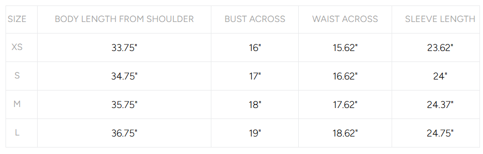 Product size guide