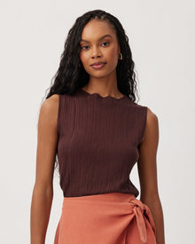 Texture Ribbed Mock Neck Top | Casablanca Brown