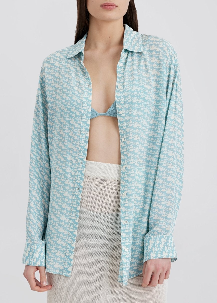 Womens | Delmore Button Down Shirt | Horse Print/Hazy Blue