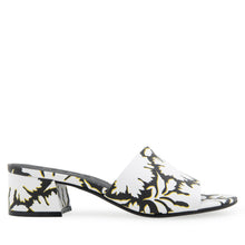 Como Sandal Block Heel | Bright White/Black Printed Floral Faux Leather Saffiano