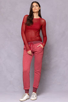 Women | Striated Racing Stripe Fitted Jogger | Crimson