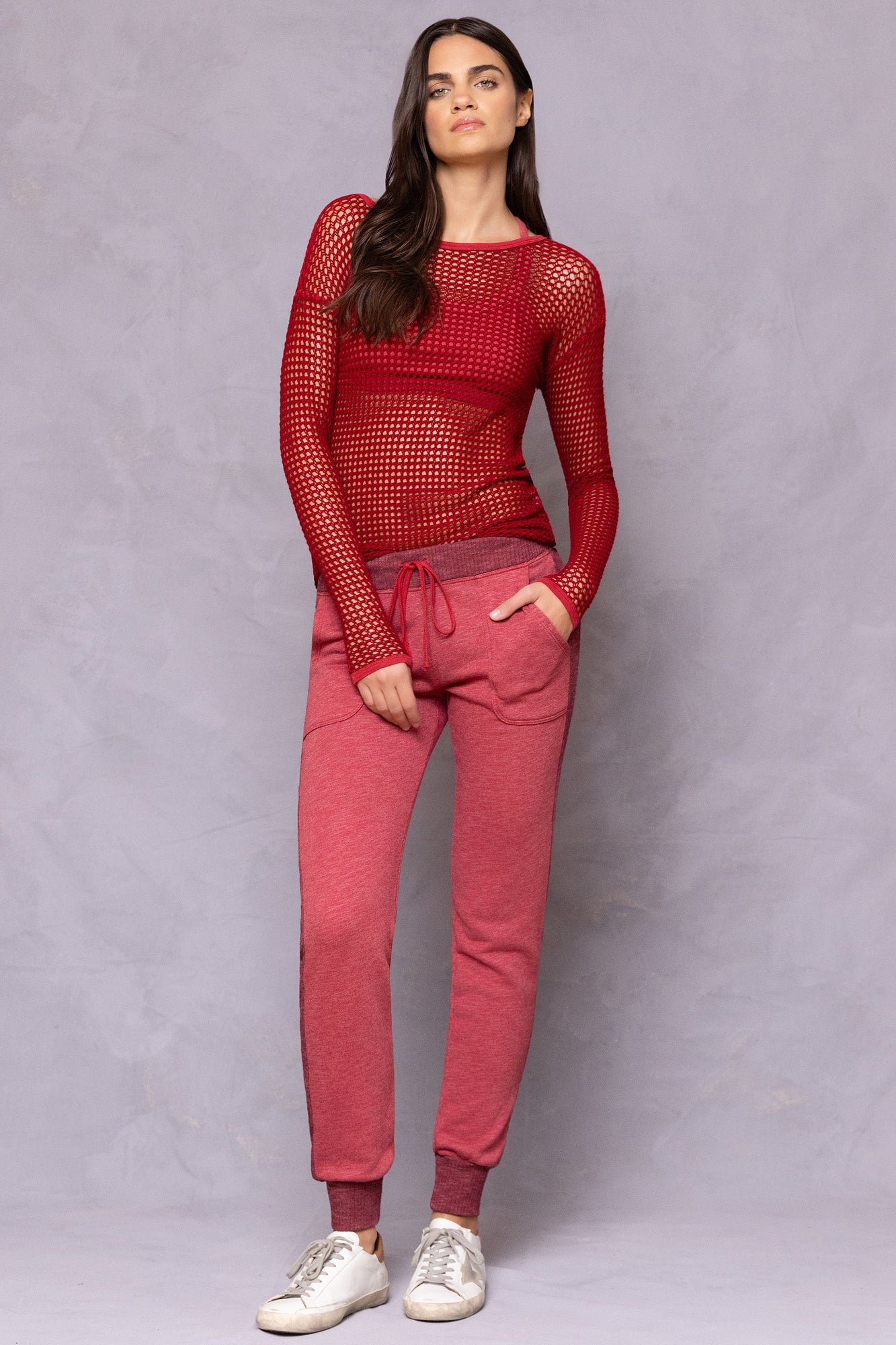 Women | Striated Racing Stripe Fitted Jogger | Crimson