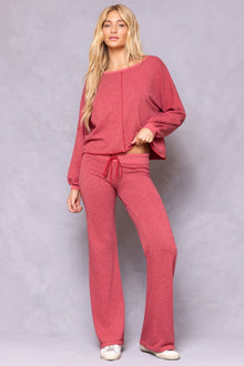 Women | Striated Wide Leg Drawstring Sweatpant | Crimson